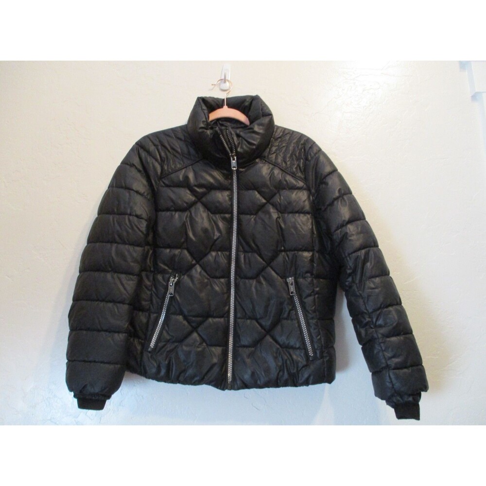 Marc New York Womens Sz M Black Quilted Puffer Jacket Zip Front Poly Filled Coat